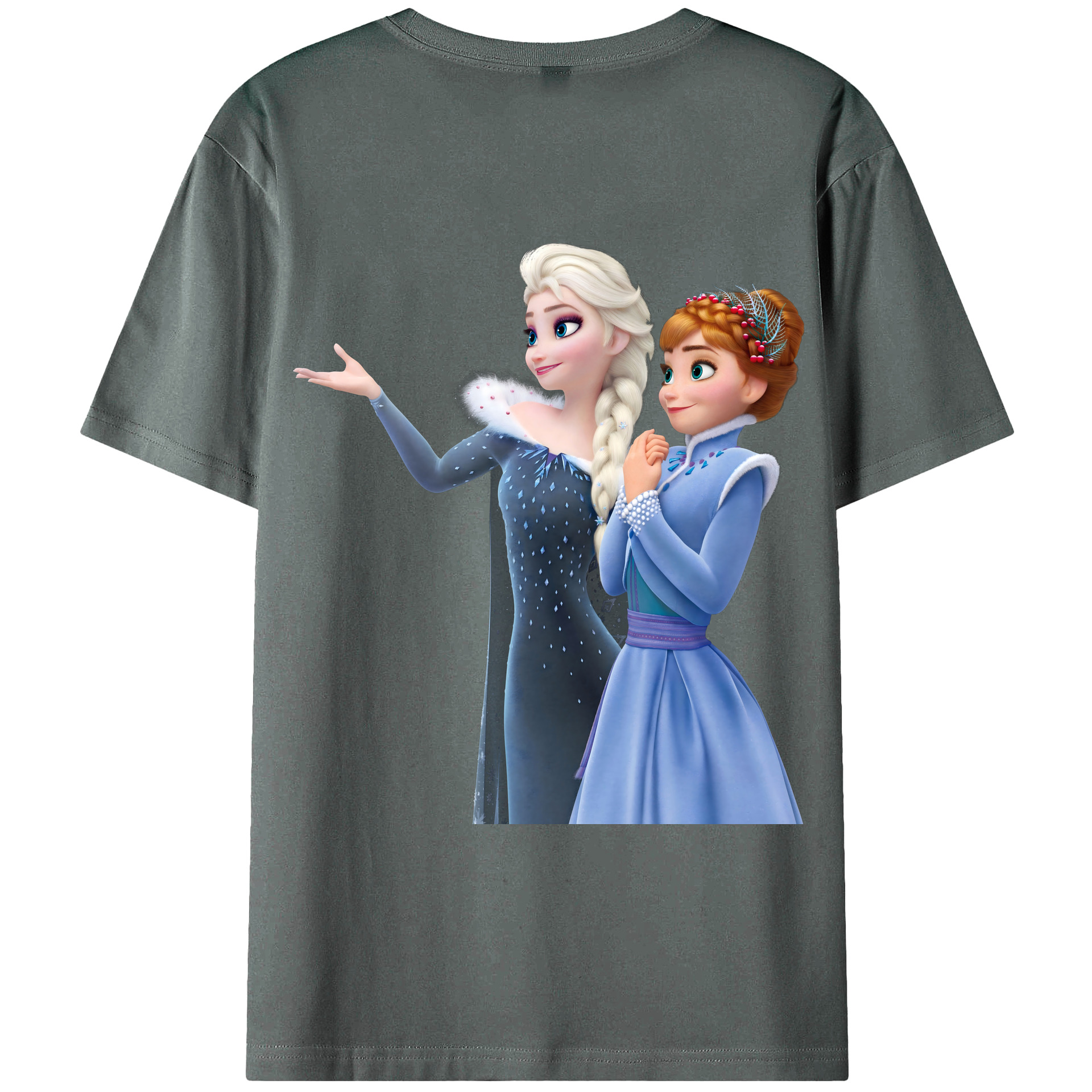 （画像用） アナと雪の女王 アンナ エルサ Frozen Anna Elsa 綿100％ メンズ半袖Tシャツ（バックプリント） 通気性